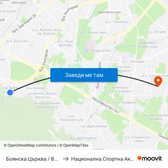 Боянска Църква / Boyana Church (0261) to Национална Спортна Академия Васил Левски map