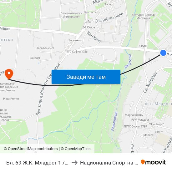 Бл. 69 Ж.К. Младост 1 / Bl. 69, Mladost 1 Qr. (0248) to Национална Спортна Академия Васил Левски map