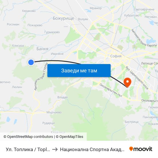 Ул. Топлика / Toplika St. (0869) to Национална Спортна Академия Васил Левски map
