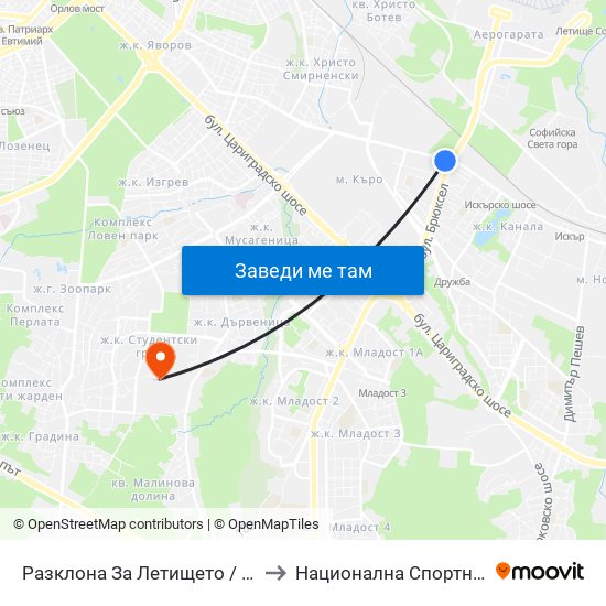 Разклона За Летището / Fork Road To Sofia Airport (1453) to Национална Спортна Академия Васил Левски map