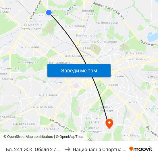 Бл. 241 Ж.К. Обеля 2 / Bl. 241, Obelya 2 Qr. (0172) to Национална Спортна Академия Васил Левски map