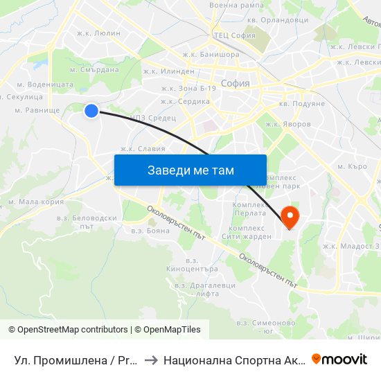 Ул. Промишлена / Promishlena St. (2140) to Национална Спортна Академия Васил Левски map