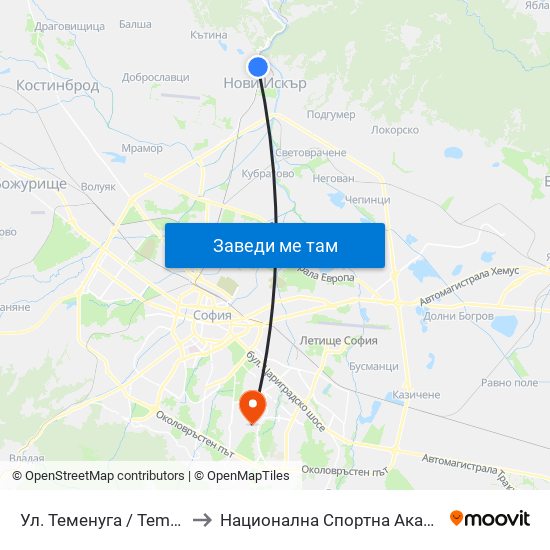Ул. Теменуга / Temenuga St. (2203) to Национална Спортна Академия Васил Левски map