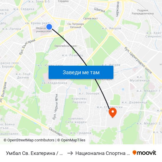 Умбал Св. Екатерина / St. Ekaterina Hospital (0444) to Национална Спортна Академия Васил Левски map