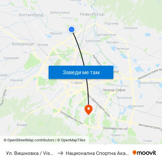👋 Ул. Вишновка / Vishnovka St. (2632) to Национална Спортна Академия Васил Левски map