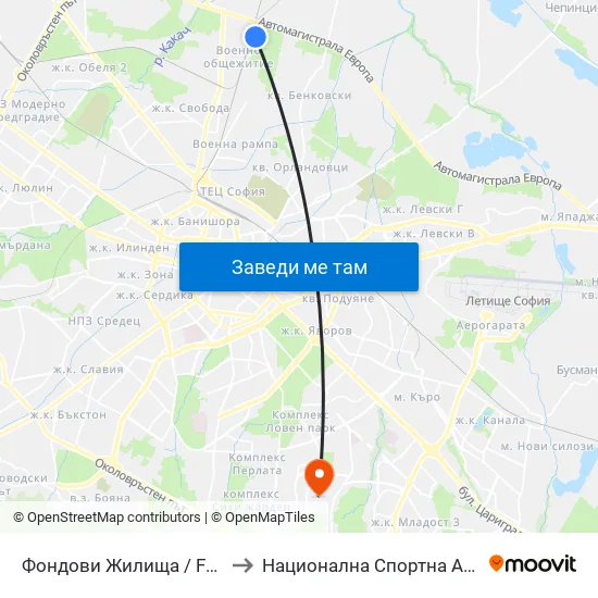 Фондови Жилища / Fondovi Zhilishta (2292) to Национална Спортна Академия Васил Левски map