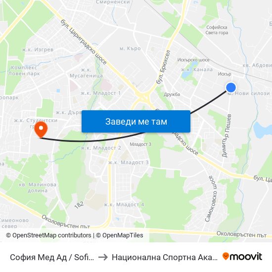 София Мед Ад / Sofia Med Jsc (1594) to Национална Спортна Академия Васил Левски map
