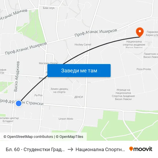 Бл. 60, Студенстки Град / Bl. 60, Students' Town (2508) to Национална Спортна Академия Васил Левски map