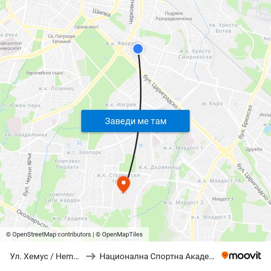 Ул. Хемус / Hemus St. (2234) to Национална Спортна Академия Васил Левски map