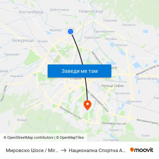 Мировско Шосе / Mirovsko Shosse (2630) to Национална Спортна Академия Васил Левски map