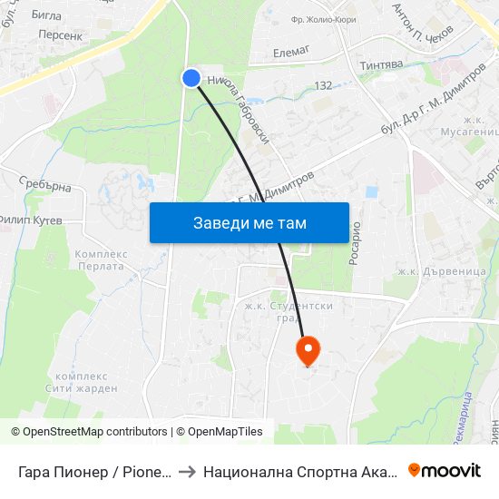 Гара Пионер / Pioneer Station (0465) to Национална Спортна Академия Васил Левски map