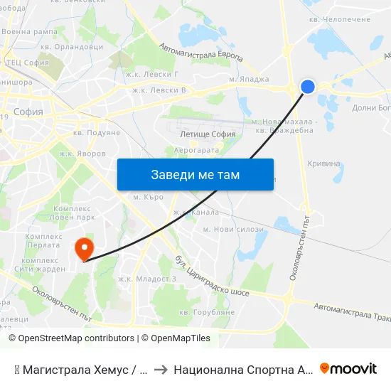 🛍️ Магистрала Хемус / Hemus Highway (2694) to Национална Спортна Академия Васил Левски map