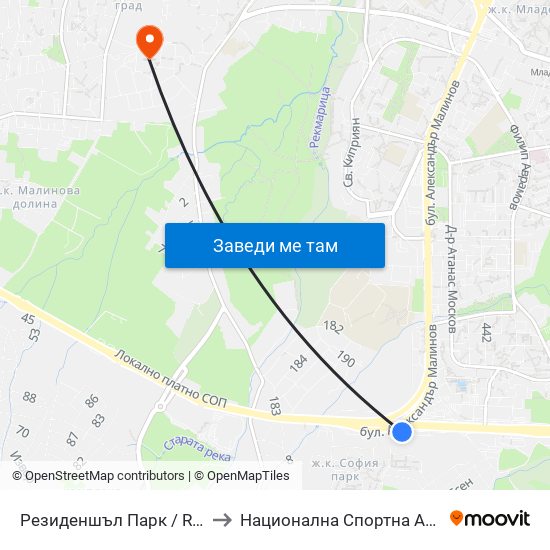 Резиденшъл Парк / Residential Park (2624) to Национална Спортна Академия Васил Левски map