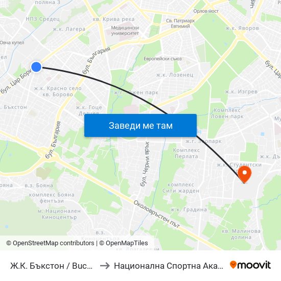 Ж.К. Бъкстон / Buckstone Qr. (0590) to Национална Спортна Академия Васил Левски map