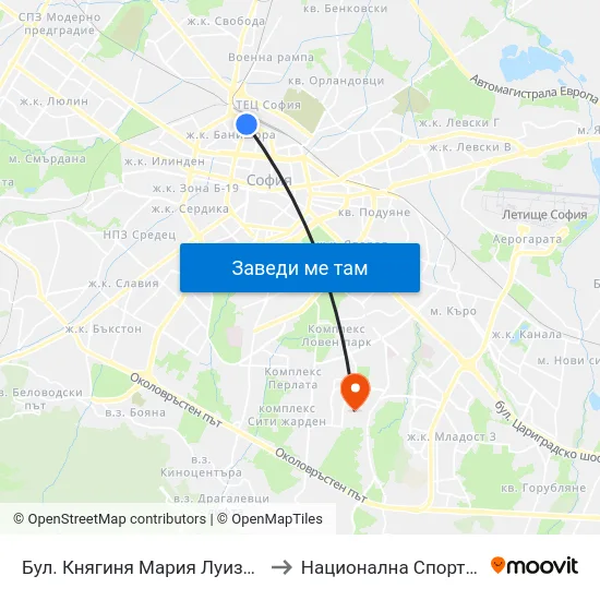 Бул. Княгиня Мария Луиза / Knyaginya Maria Luiza Blvd. (0324) to Национална Спортна Академия Васил Левски map