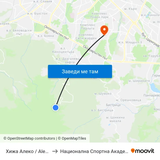 Хижа Алеко / Aleko Hut (2870) to Национална Спортна Академия Васил Левски map