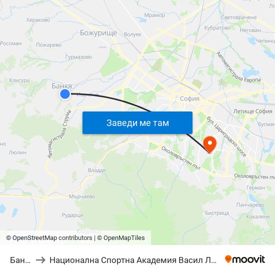 Банкя to Национална Спортна Академия Васил Левски map