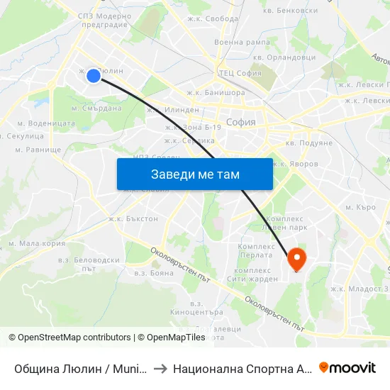 Община Люлин / Municipality Of Lyulin (1716) to Национална Спортна Академия Васил Левски map