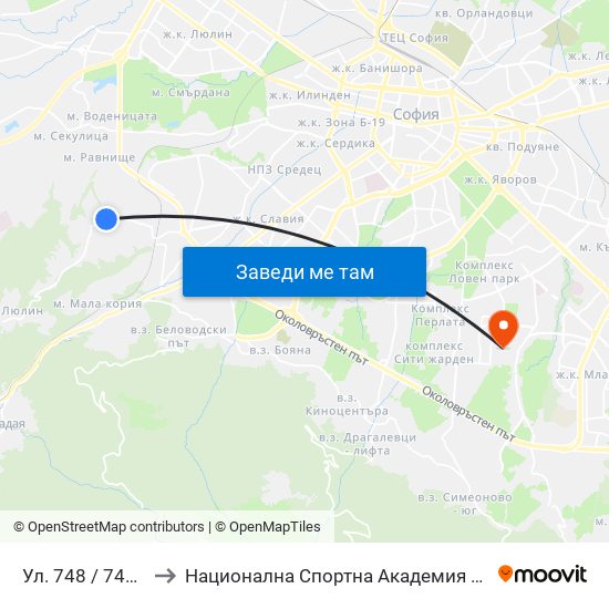 Ул. 748 / 748-Th St. to Национална Спортна Академия Васил Левски map