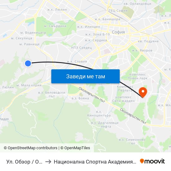 Ул. Обзор / Obzor St. to Национална Спортна Академия Васил Левски map