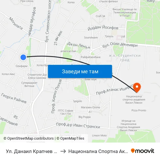 Ул. Данаил Крапчев / Danail Krapchev St. to Национална Спортна Академия Васил Левски map