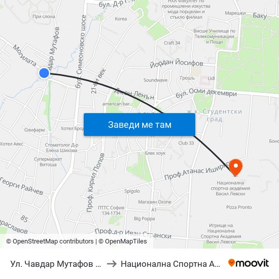 Ул. Чавдар Мутафов / Chavdar Mutafov St. to Национална Спортна Академия Васил Левски map