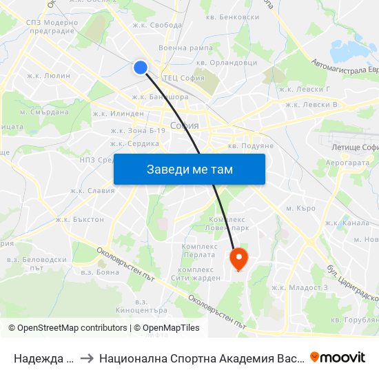 Надежда - Сп. to Национална Спортна Академия Васил Левски map