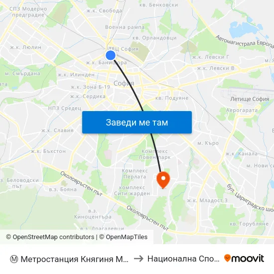 Ⓜ️ Метростанция Княгиня Мария Луиза / Kn. Maria Luisa Metro Station (6430) to Национална Спортна Академия Васил Левски map