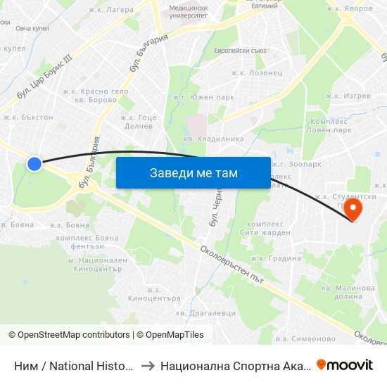 Ним / National History Museum (2458) to Национална Спортна Академия Васил Левски map
