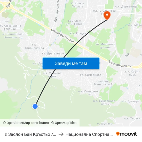 👋 Заслон Бай Кръстьо / Bay Krastyo Shelter (2699) to Национална Спортна Академия Васил Левски map