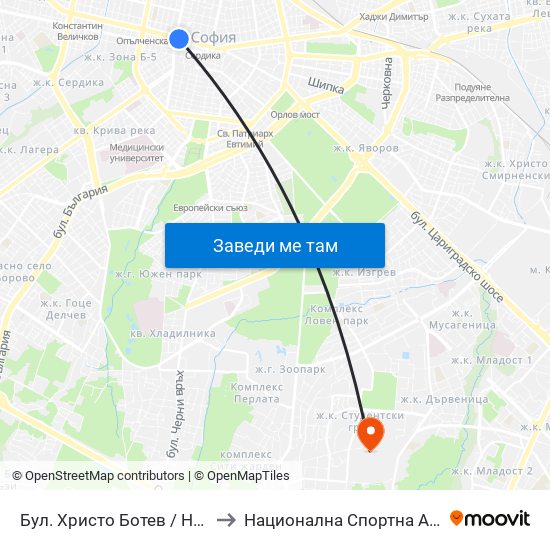 Бул. Христо Ботев / Hristo Botev Blvd. (6406) to Национална Спортна Академия Васил Левски map