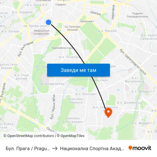 Бул. Прага / Prague Blvd. (6411) to Национална Спортна Академия Васил Левски map