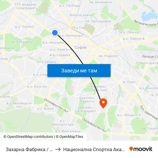 Захарна Фабрика / Zaharna Fabrika to Национална Спортна Академия Васил Левски map