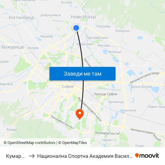 Кумарица to Национална Спортна Академия Васил Левски map