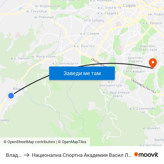 Владая to Национална Спортна Академия Васил Левски map