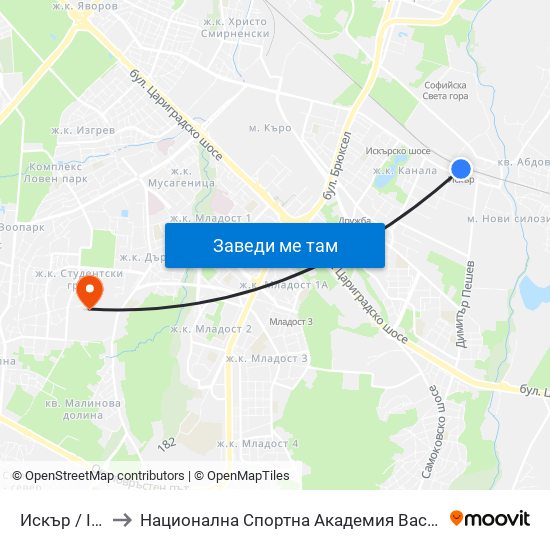 Искър / Iskar to Национална Спортна Академия Васил Левски map
