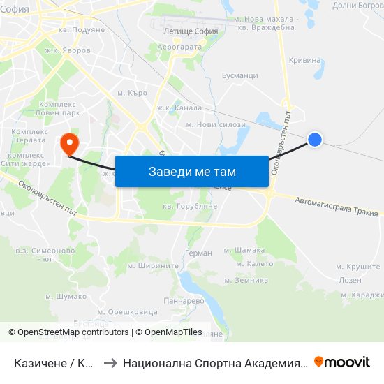 Казичене / Kazichene to Национална Спортна Академия Васил Левски map