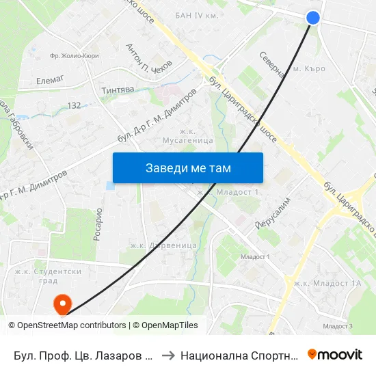 Бул. Проф. Цв. Лазаров / Prof. Tsv. Lazarov Blvd. (0371) to Национална Спортна Академия Васил Левски map