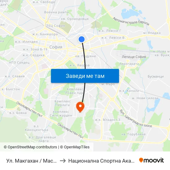 Ул. Макгахан / Macgahan St. (2040) to Национална Спортна Академия Васил Левски map