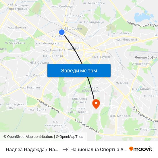 Надлез Надежда / Nadezhda Overpass (2116) to Национална Спортна Академия Васил Левски map