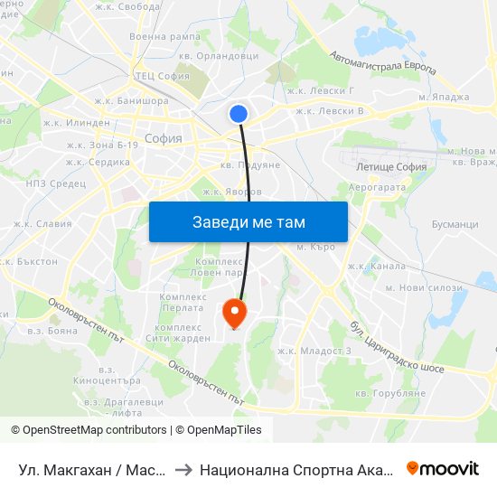 Ул. Макгахан / Macgahan St. (2481) to Национална Спортна Академия Васил Левски map