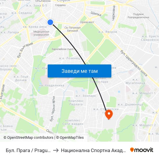 Бул. Прага / Prague Blvd. (0363) to Национална Спортна Академия Васил Левски map