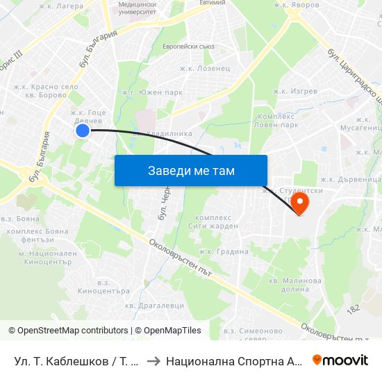 Ул. Т. Каблешков / T. Kableshkov St. (0484) to Национална Спортна Академия Васил Левски map