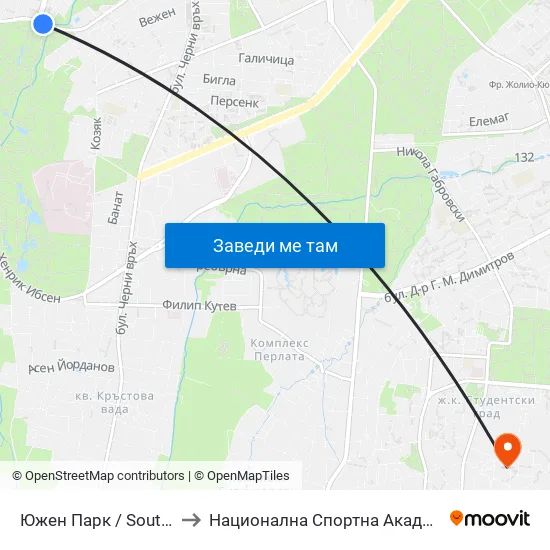 Южен Парк / South Park (2380) to Национална Спортна Академия Васил Левски map