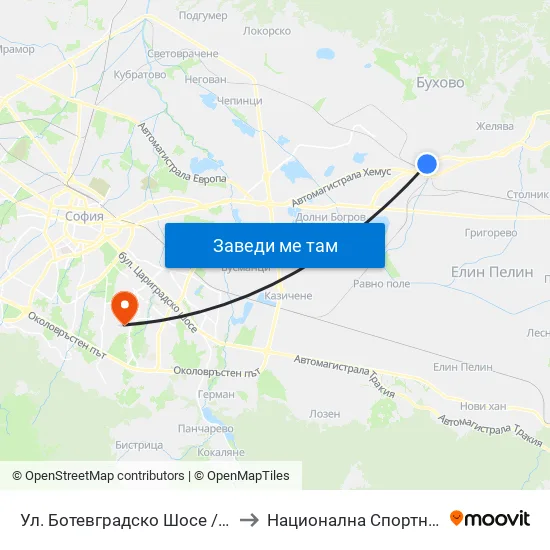 Ул. Ботевградско Шосе / Botevgradsko Shosse St. (2816) to Национална Спортна Академия Васил Левски map