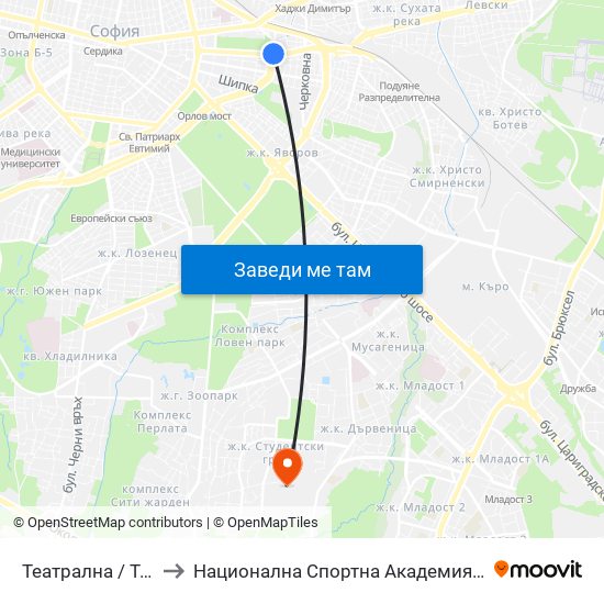 Театрална / Teatralna to Национална Спортна Академия Васил Левски map