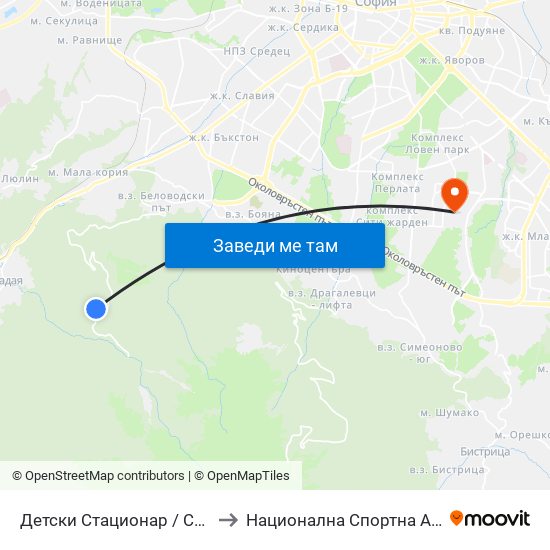 Детски Стационар / Children's Hospital (6065) to Национална Спортна Академия Васил Левски map