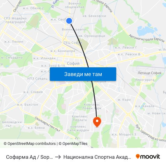 Софарма Ад / Sopharma (0745) to Национална Спортна Академия Васил Левски map