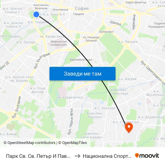 Парк Св. Св. Петър И Павел / Saints Peter And Paul Park (1248) to Национална Спортна Академия Васил Левски map