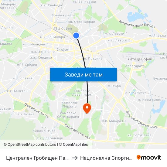 Централен Гробищен Парк / Sofia City Cemetery (2332) to Национална Спортна Академия Васил Левски map